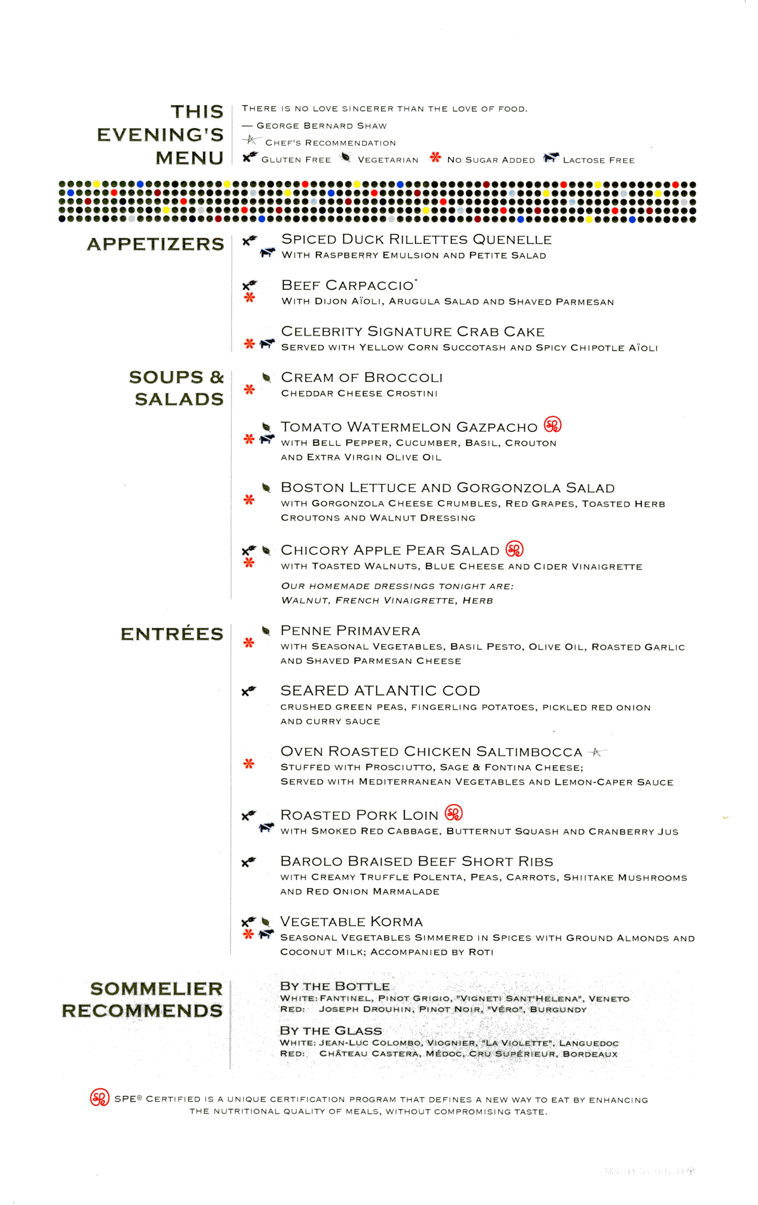 Celebrity Eclipse Menus Menus