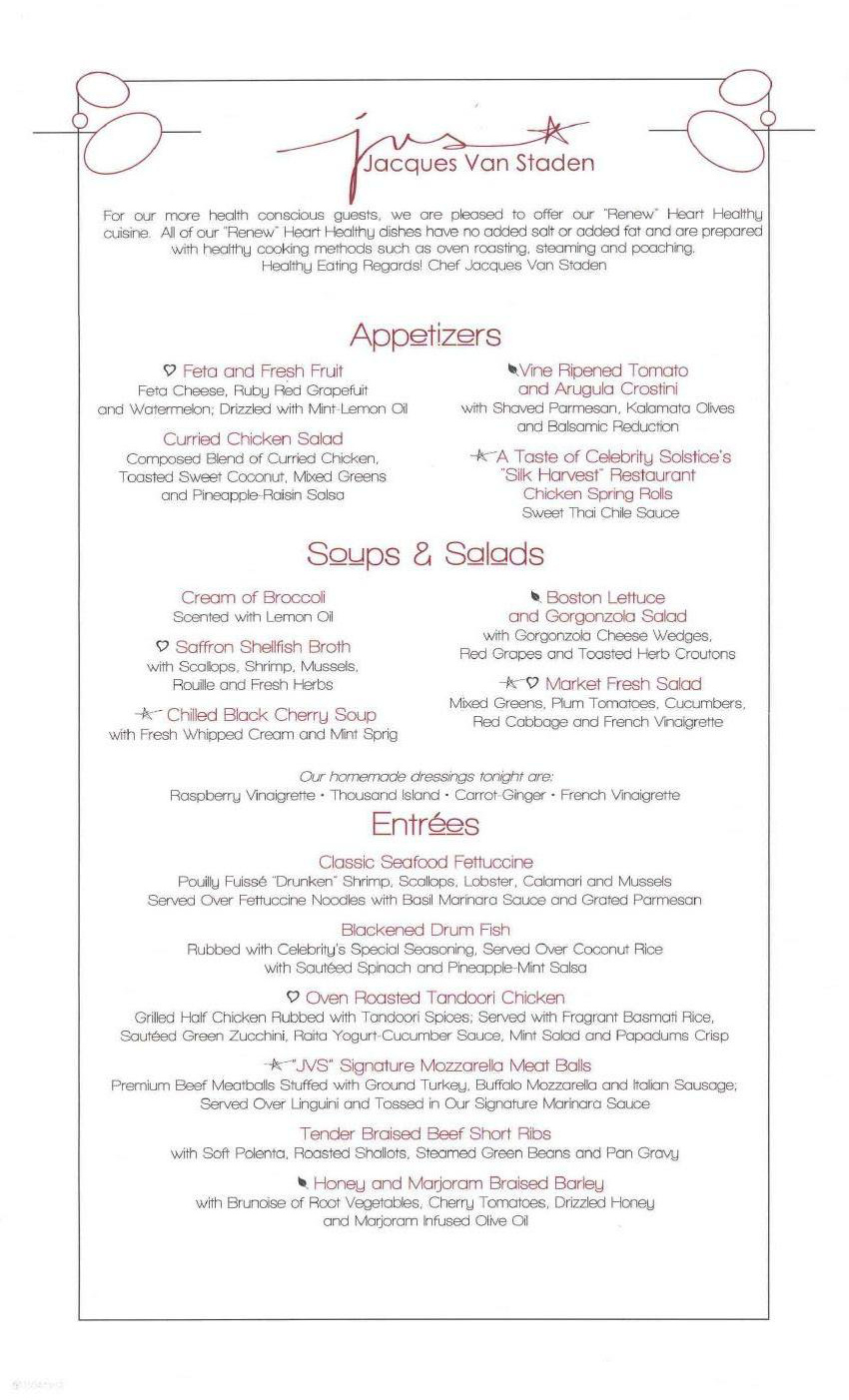 Celebrity Eclipse Menus Menus