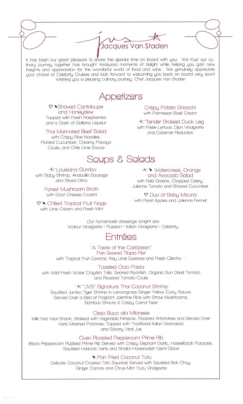 Celebrity Eclipse Menus Menus