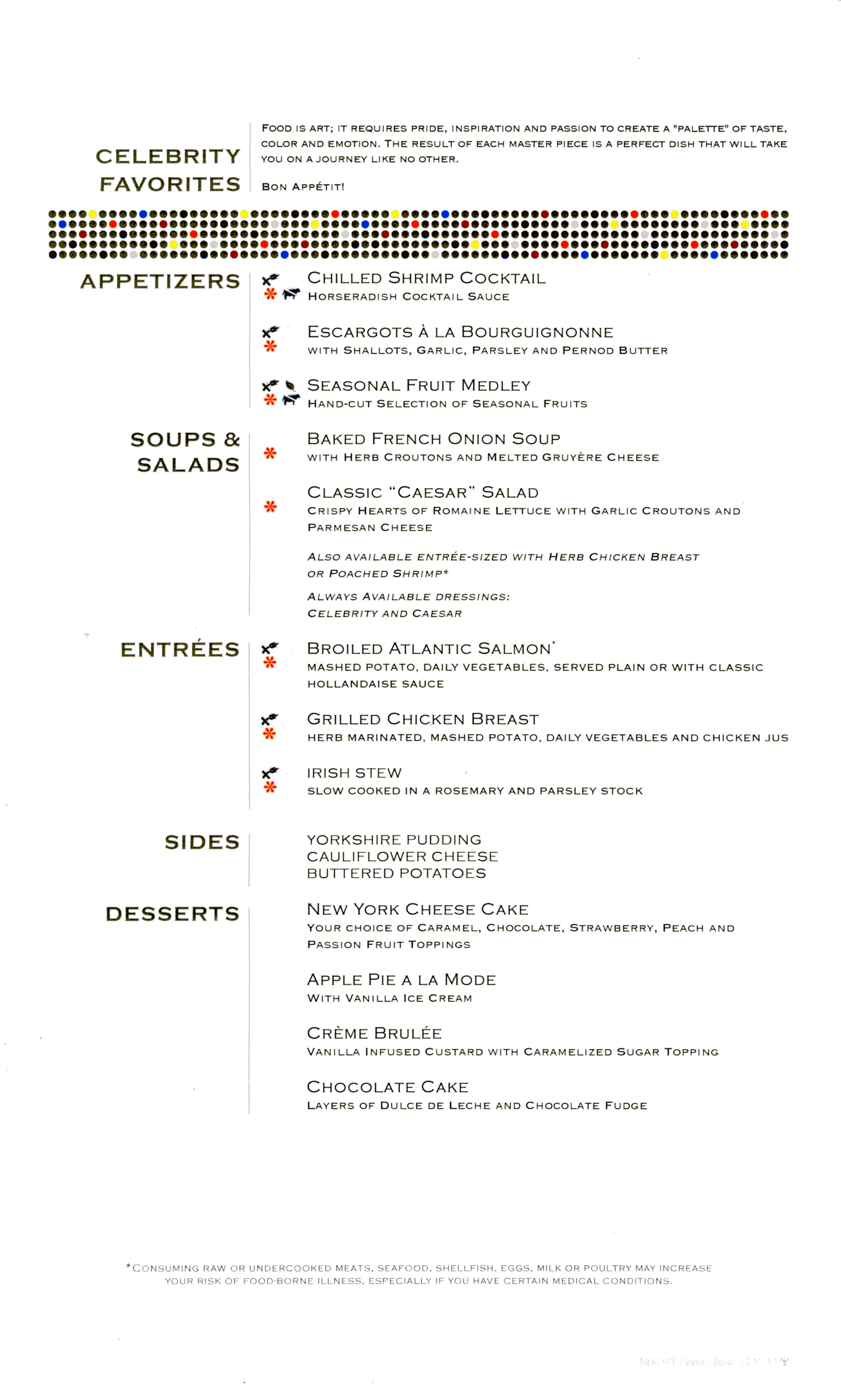 Celebrity Eclipse Menus Menus