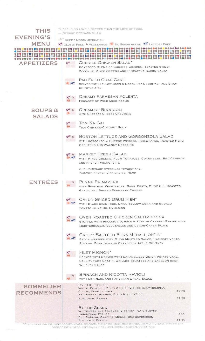 Celebrity Eclipse Menus Menus
