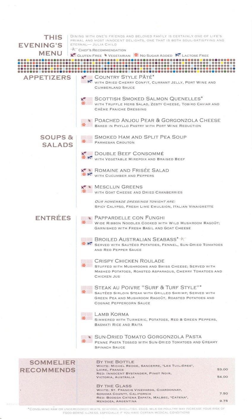 Celebrity Eclipse Menus Menus