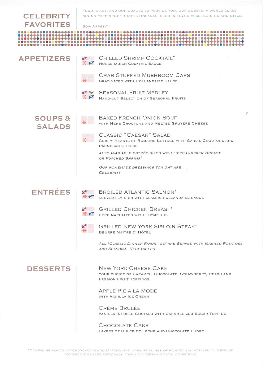 Celebrity Eclipse Menus Menus